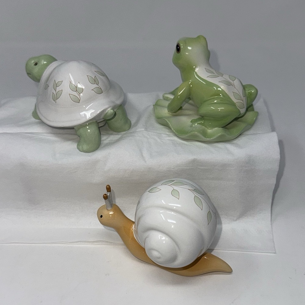 NIB Lenox Ceramic Butterfly Meadow Green Yellow Frog, Turtle, Snail Figurines - Picture 6 of 16